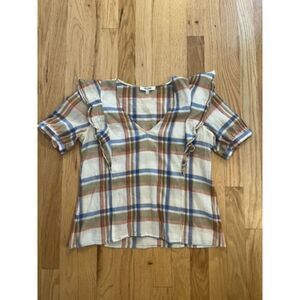 Madewell Flutter Sleeve Plaid Top Cottage Preppy Small‎